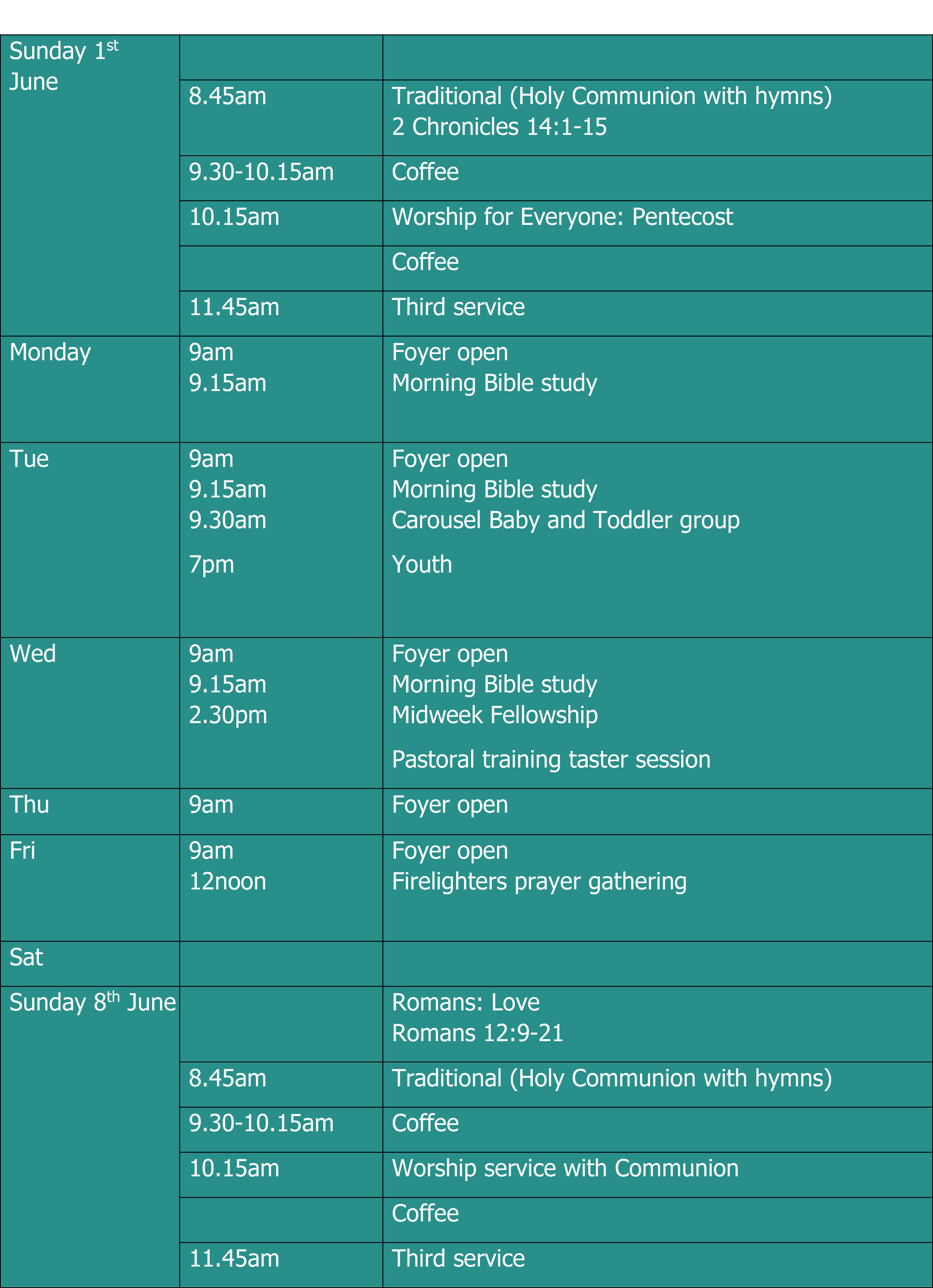 Sunday 1st June dates-1