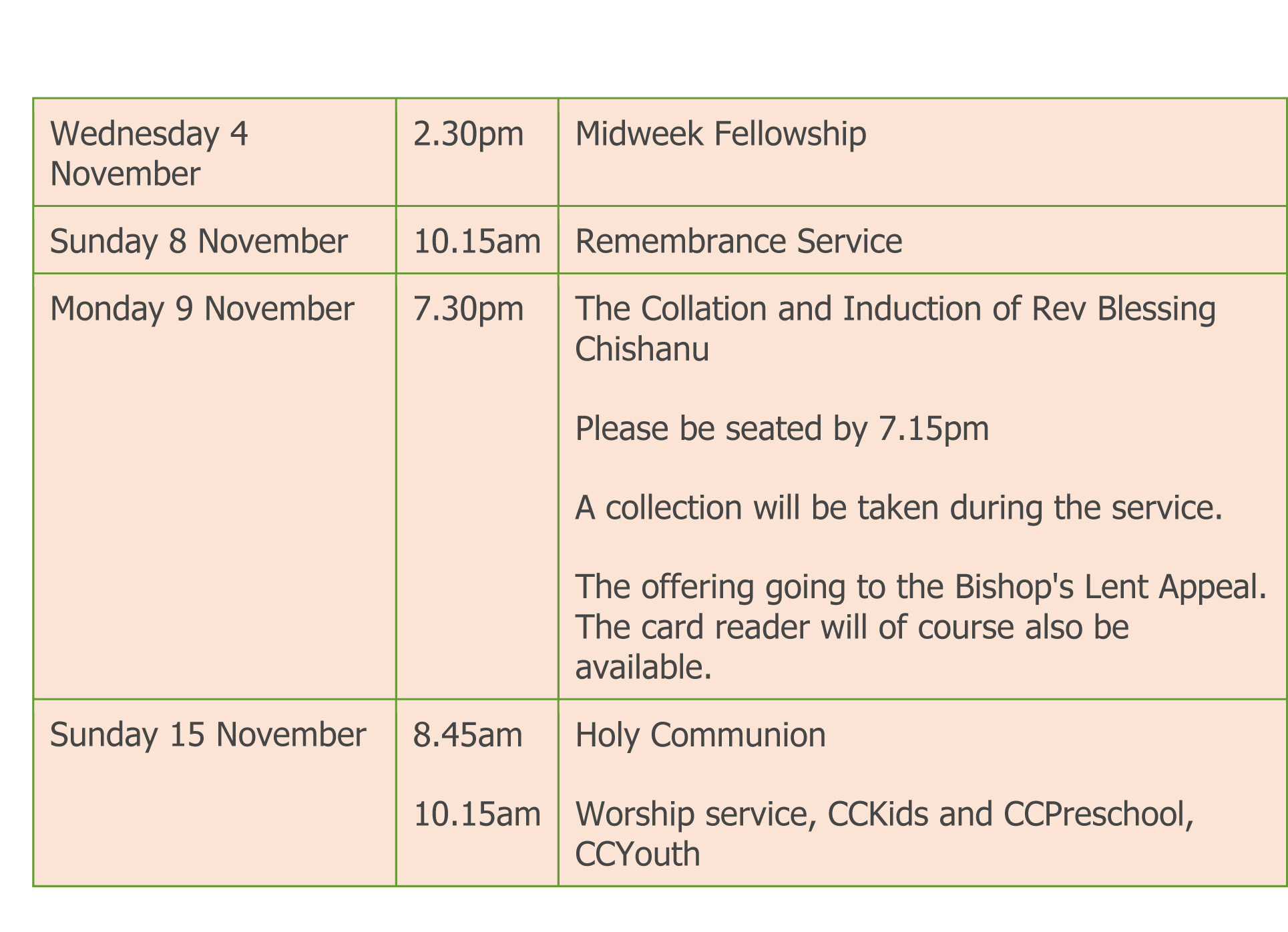 Dates for diary